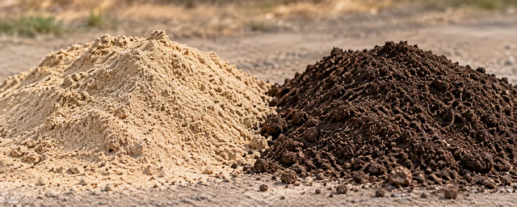 Illustration of pale sand and dark soil for landscaping projects